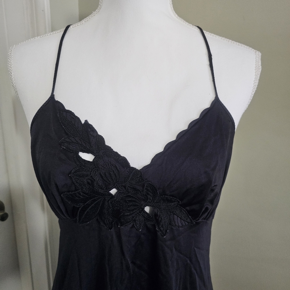 Vintage Shadowline Black Slip Dress Backless Floral Maxi Nightgown 90s Y2K - Picture 2 of 9